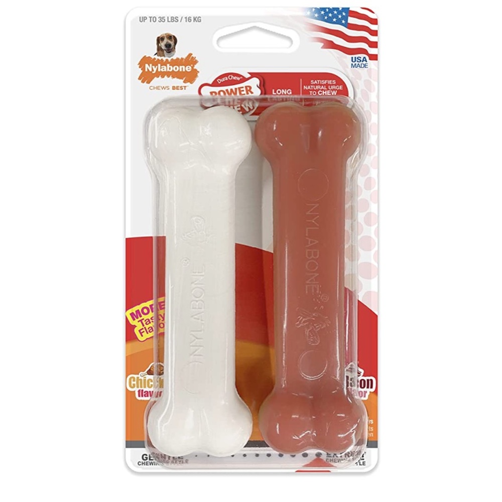NYLABONE Classic Twin Pack Power Chew Dog Chew Toy Bacon & Chicken Flavor New